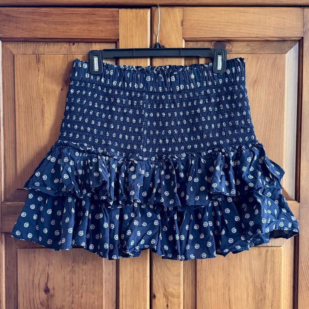 LOFT Blue Tiered Smocked Ruffled Mini Skirt